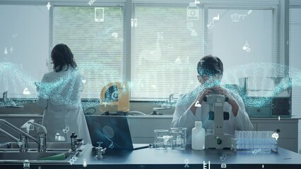 Poster - Multinational group of scientists experimenting and genetic research concept. Regenerative medicine. Medical technology.