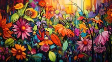 Flowers Illustration Background Wallpaper Design, Colorful Plant Art, Floral