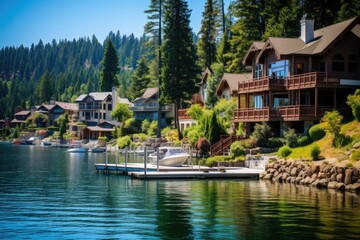 Wall Mural - Rockford Bay in Idaho, USA offers a breathtaking scene of Lake Coeur dAlene, encompassing stunning waterfront residences, boating docks, and a bustling marina.