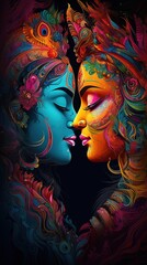 Wall Mural - Shree Krishna and radha illustration, Generative ai