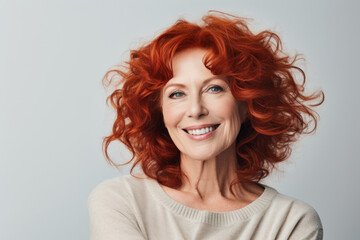 Portrait of mature senior lady with redhead hair