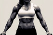 © OleksandrZastrozhnov - Strong muscular woman in sportswear with faded beige tones.