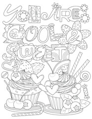 Coloring page for adults to practice meditation with inspirational message. Cute coloring book for both kids and adults. Mindful and motivation messages coloring sheet.