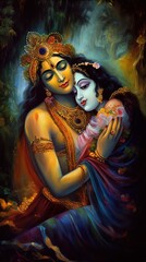 Wall Mural - Shree Krishna and radha illustration, Generative ai