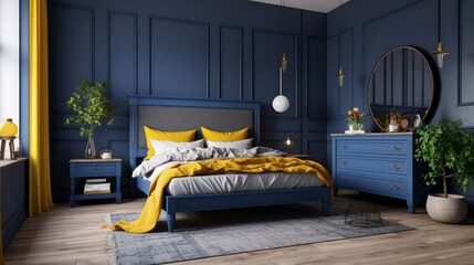 scandinavian design house beautiful concept bedroom interior design with colour accent wall headboard feature wall bedroom with daylight cosy atmosphere home interior concept,ai generate