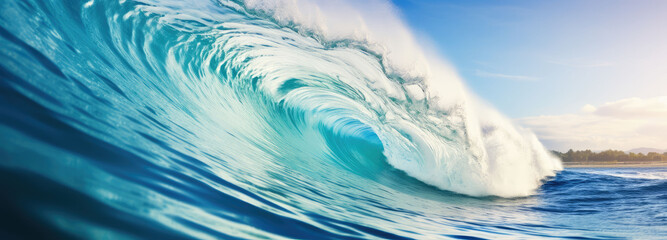 Canvas Print - Wide surf view of clear rushing waves