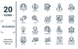 business linear icon set. includes thin line case, promotion, light bulb, agreement, businesswoman, promoted, bank icons for report, presentation, diagram, web design