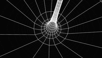 Poster - 3D tunnel with wireframe. Background that is abstract for a vector presentation. Internet network technology. Wormhole or tunnel. 3D view of the future background texture for mesh