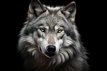 Wolf's Head On A Black Background. Generative Ai