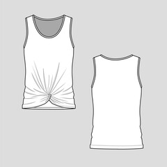 Wall Mural - Womens Front twist tank top fashion  flat sketch technical drawing template cad mock up design vector 