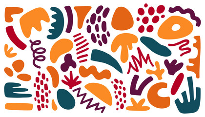 Wall Mural - Big set of colorful hand painted various shapes, curls, forms, brush strokes and doodle objects.