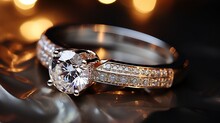 Close-up Of An Elegant Diamond Engagement Ring. Generative AI