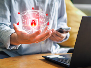 Cyber security or cybercrime attack and threats to the Internet personal information computer network or key lock login to privacy website protection or email access identity concepts.