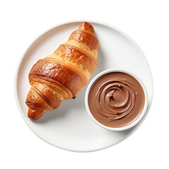 Fototapete - fresh croissant with hot chocolate on a white background