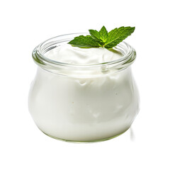 Poster - Fresh natural homemade organic yogurt in a glass jar isolated on white background