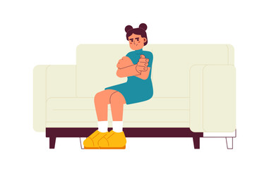 Fototapete - Displeased young girl with folded hands semi flat color vector character. Moody teenager sitting on couch. Editable full body person on white. Simple cartoon spot illustration for web graphic design