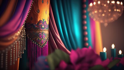 Wall Mural - traditional and royal curtain fabric photography for wedding decoration generative ai