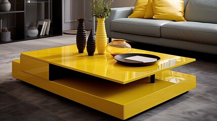 Poster - interior living room coffee tables yellow