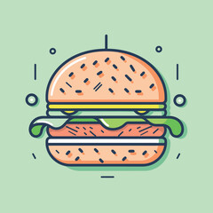 Sticker - Vector of a juicy hamburger on a vibrant green background