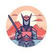 Vector of a modern knight in armor, equipped with a sword and a laptop