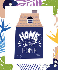 Home Sweet Home Vector lettering illustration with cute doodle houses. Good for motivational Poster