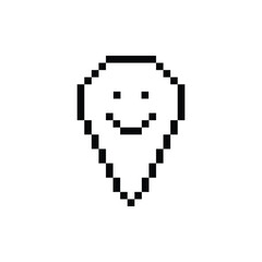 Poster -  Map pointer  icon 8 bit, pixel art icon  for game  logo.