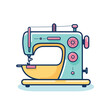 Vector flat icon of a yellow sewing machine on a table   flat vector icon