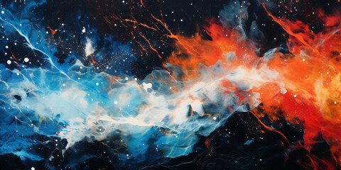 Wall Mural - macro shot of vibrant paint splatters, resembling a starry night, emphasis on textures, high contras
