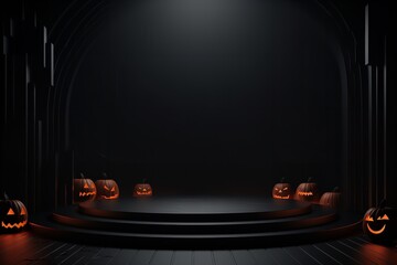 Wall Mural - dark empty podium, mock up placement display, blank stand for cosmetic product fashion ads on minimal dark Halloween background