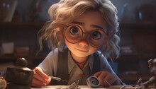 Child Girl In A Magical Chemistry Lesson, A Young Student Is Experimenting With Physics. Generative AI.	
