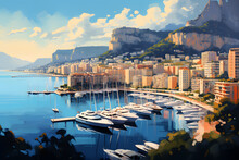 Monaco Harbor Coast During The Day. Generative AI