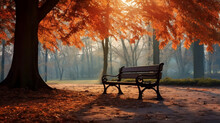 Autumn Park With Bench And Maple Leaves New High -quality, Universal Colorful Technologies, Illustration Design, Generative Artificial Intelligence