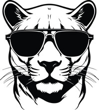 Mountain Lion In Sunglasses Logo Monochrome Design Style