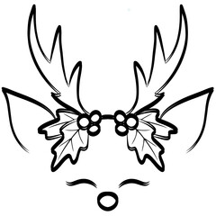 Wall Mural - Christmas deer face line on transparent background