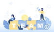 The concept of teamwork, pieces of a jigsaw puzzle, work together for common goals. Collaboration, thinking, planning, brainstorming, training, manage and develop strategy to achieve success.