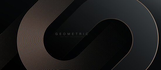 Wall Mural - Abstract black and gold geometric background. Geometric stripe line art design. Modern luxury golden diagonal rounded lines pattern. Suit for poster, banner, cover, presentation, brochure, website