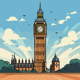 Fototapeta Big Ben - Big Ben hand-drawn comic illustration. Big Ben. Vector doodle style cartoon illustration
