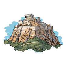 Acropolis Hand-drawn Comic Illustration. Acropolis. Vector Doodle Style Cartoon Illustration