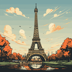 Wall Mural - Eiffel tower hand-drawn comic illustration. Eiffel tower. Vector doodle style cartoon illustration