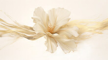 Minimalist White, Cream, And Gold Hibiscus Flower Illustration With Abstract Background - Generative AI