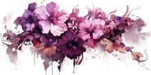 AI Generated. AI Generative. Beautiful Decorative Blossom Bloom Botanical Floral Pink Purple Flowers Watercolor On White Background Canvas View Paint