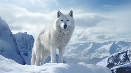  3D rendering of a majestic white wolf in snow Generative AI