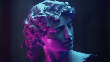 A broken head sculpture of classical style. Cracking marble female sculpture. Concept of depression. Generative AI. Illustration for banner, poster, cover, brochure or presentation.