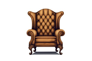 Wall Mural - Isolated on a white background, a traditional chair with brown leather and walnut wood. digital representation