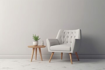 Poster - White simple armchair in a contemporary living room with chic home accents,