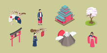 3D Isometric Flat Vector Set Of Japan Collection, Ancient Culture Items