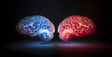 Photo two diffrent colors human brain on black, Ai generated