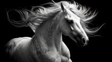 White Andalusian Horse Isolated On The Black