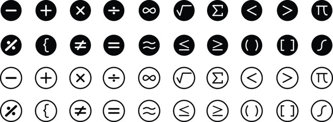 math symbols math icon set math icon mathematic minus plus equal vector logo math symbols isolated c