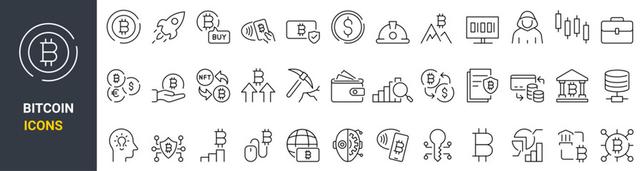 Wall Mural - Cryptocurrency economy web icons collection. Blockchain package. Bitcoin, NFT, Vector illustration. Outline icon. Editable stroke.